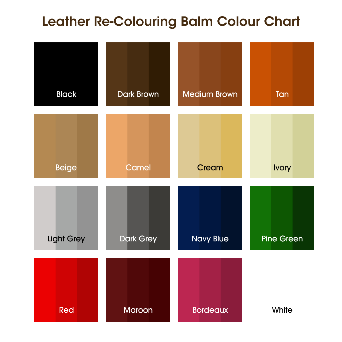 Leather ReColouring Balm Colour Chart