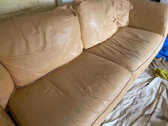 White Leather Sofa, Needs restoring